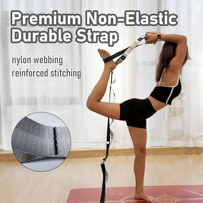 Stretch Bands for Exercise, Non Elastic Yoga Stretching Strap with Loops, 3.8cm x 2.45m, Stretching Bands for Physical Therapy, Yoga, Pilates, Dance, Gymnastics Exercise - color: Black