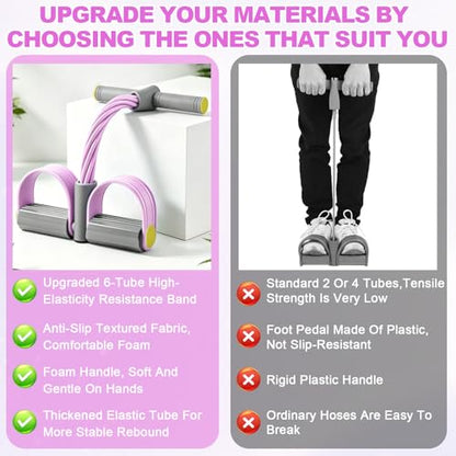 Multifunction Tension Rope, 6-Tube Elastic Yoga Pedal Puller Resistance Band, Natural Latex Tension Rope Fitness Equipment, for Abdomen/Waist/Arm/Leg Stretching Slimming Training - color: Gray Purple