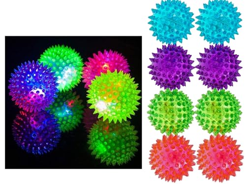 JA-RU Light Up Spiky Balls for Kids (8 Pack) – Light Up Bouncy Balls | Spiky Fidget Toys for Stress Relief, Sensory Bin Filler, Bulk Party Favors, & Classroom Prizes. 695-8A - size: 8 Pack of Spike Balls