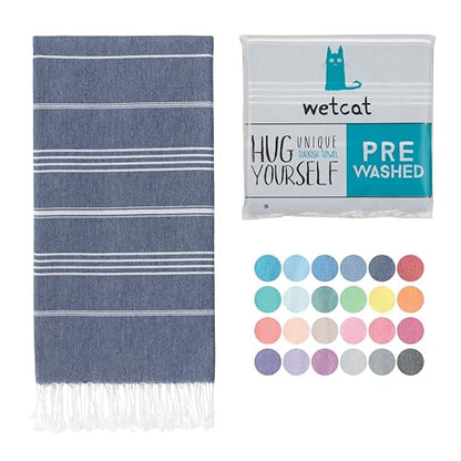 WETCAT Turkish Beach Towel Oversized (38"x71") 100% Turkish Cotton, Made in Turkey - Sand Free, Extra Large, Ultra Soft, Quick Drying, Compact & Lightweight for Travel - Dark Blue - color: Dark Blue, size: Beach Towel (38" x 71")
