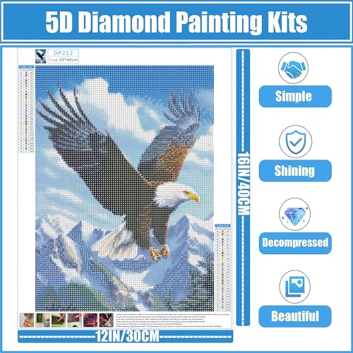SANYUN Hawk Diamond Art Kits for Adults &Beginner, Animals Diamond Painting, 5D Gem Art Painting Kits with Round Diamonds, Eagle&Mountain Diamond dots for Home Wall Gift Decor (12x16inch) - color: B-003 Black Hawk