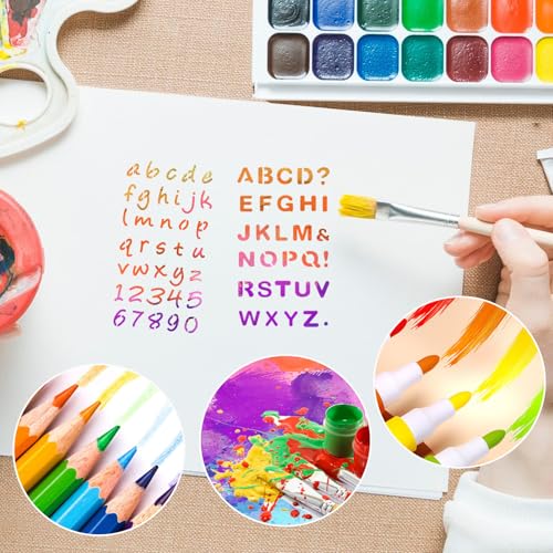 Alphabet Number Stencils – 24PCS Reusable Letter Templates for Journals, Scrapbooking, DIY Crafts School Projects
