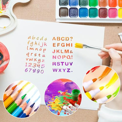 Alphabet Number Stencils – 24PCS Reusable Letter Templates for Journals, Scrapbooking, DIY Crafts School Projects