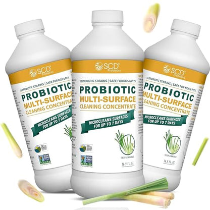 SCD Probiotics Cleaning Concentrate Lemongrass, Probiotic Cleaner – 3 Pack | Kid & Pet Safe, Makes 2 Gallons of Concentrate, Biobased Probiotic Cleaner, Eco-friendly Refill - size: 17 Fl Oz (Pack of 3)