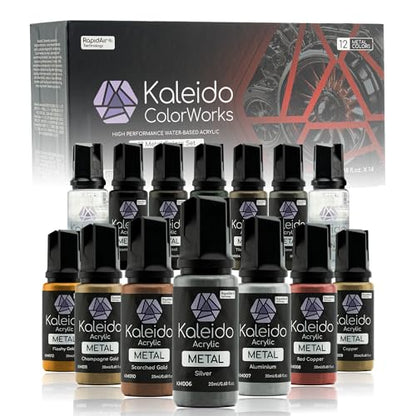 Gaahleri Kaleido Metal 12-Color Set – Water-Based Acrylic, Metallic Airbrush Paint Kit for Car Models, Gundam,Gunpla,Mecha,Pre-Thinned, High Gloss, Fast-Drying, with Thinner & Cleaner - color: 12 Metal Colors Set