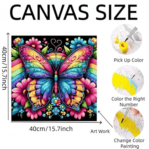 DOTSTART Paint by Numbers Kit for Adults, Rainbow Butterfly Canvas Adult Paint by Number Kits, Acrylic Paint by Number Canvas for Adult Beginners, Home Wall Art Decor,Unframed, 16X16 inch - color: PB457-1