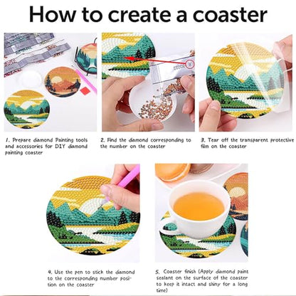 Clendo 8 Pcs Landscape Diamond Art Coasters Kit with Holder, Sunset Small Diamond Art Kits for Adults Beginners, Diamond Painting Coasters Arts and Crafts for Adults Supplies Item Sets - color: Bdwy299-us