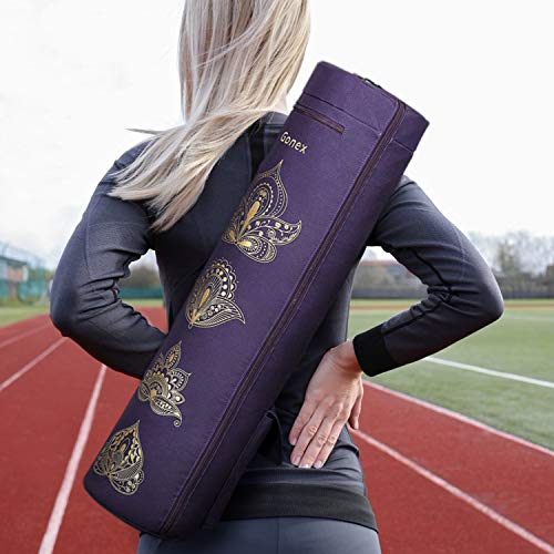Gonex Yoga Mat Bag, Full-Zip Mat Carrier | 600D Oxford Fabric, Wet Pocket, Front Zip Pocket, Adjustable Strap, Fits Mats up to 26" - color: Purple