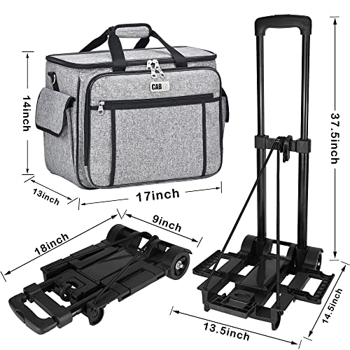 CAB55 Rolling Sewing Machine Case, Detachable Rolling Sewing Machine Carrying Case on Wheels, Trolley Tote Bag with Removable Bottom Wooden Board for Most Standard Sewing Machine and Accessories - color: Grey