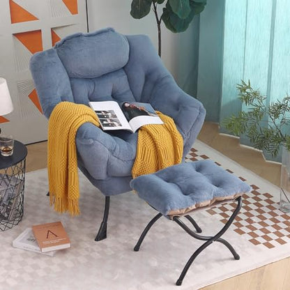 Tiita Lazy Chair with Ottoman, Comfy Reading Accent Chair, Plush Light Blue - color: Plush-light Blue