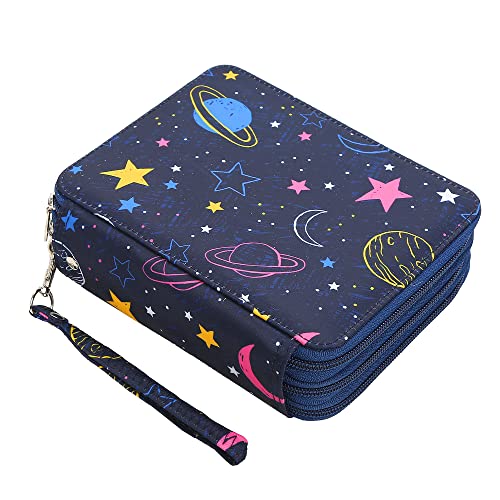 72 Slots Pencil Case Organizer w/Removal Handle Strap | 3-Layer Zipped Pencils Box Large for Colored Pencils Watercolor Pencils for Office and Travel for Artist - color: Moon+Star