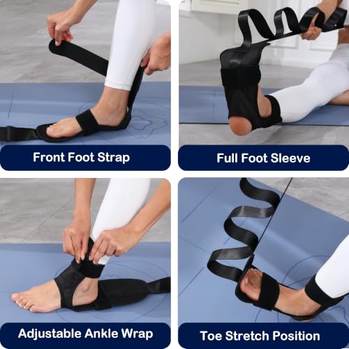 Foot Stretcher for Plantar Fasciitis, Calf & Achilles Leg Stretching Strap | Full foot holder keeps foot aligned for plantar fascia, heel, calf, Achilles, hamstring and ankle stretching