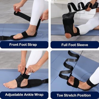 Foot Stretcher for Plantar Fasciitis, Calf & Achilles Leg Stretching Strap | Full foot holder keeps foot aligned for plantar fascia, heel, calf, Achilles, hamstring and ankle stretching