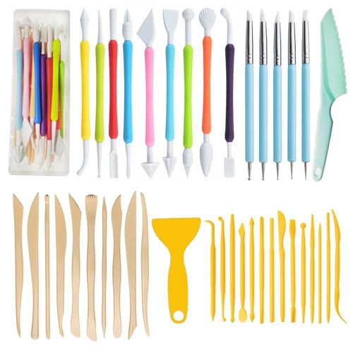 Y9A5N0K3O Clay Tools Kit,41pcs,Plastic Polymer Clay Sculpting Tools Kit for Kids Adults,Pottery Craft,Embossing,Shaping,Sculpting,Modeling