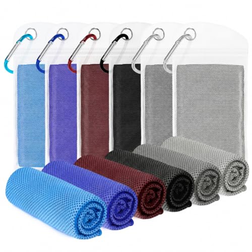 Amgico 6 Pack Cooling Towel 40"X12", Cooling Towels for Neck and Face, Quick Dry Soft Breathable Reusable Microfiber Towels for Hot Weather, Camping, Hiking, Beach, Workout, Running & More Activities - color: Sky Blue/Black/Royal Blue/Gray/Burgundy/Dark G