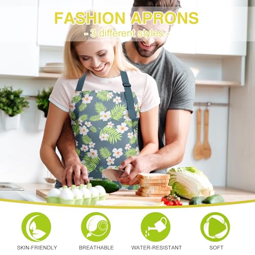 BOUMUSOE 3 Pack Floral Aprons with Pocket, Blooming Womens Aprons | Waterproof Adjustable Cooking Aprons for Kitchen Gardening and Salon - color: Orange, Green, Pink