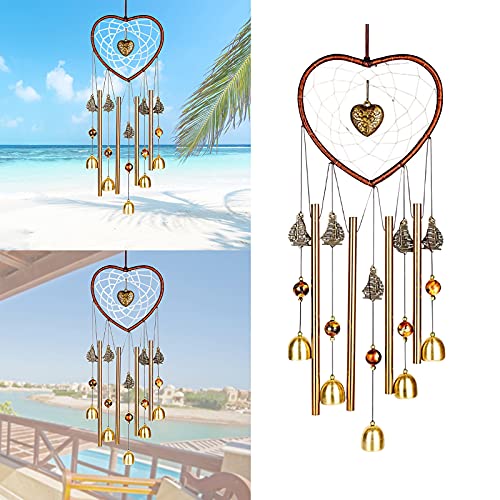 Unique Sweet Heart Dream Catcher Wind Chimes Brass Bell for Outdoor Garden Home Hanging Decoration… - size: Heart-Shaped