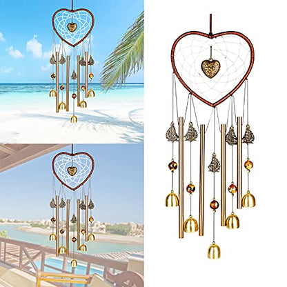 Unique Sweet Heart Dream Catcher Wind Chimes Brass Bell for Outdoor Garden Home Hanging Decoration… - size: Heart-Shaped