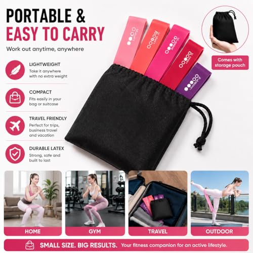 Resistance Bands Set, 5 Mini Loop Exercise Bands for Legs, Glutes, Hips and Ankles, Home Workout, Yoga and Travel Fitness for Women and Men