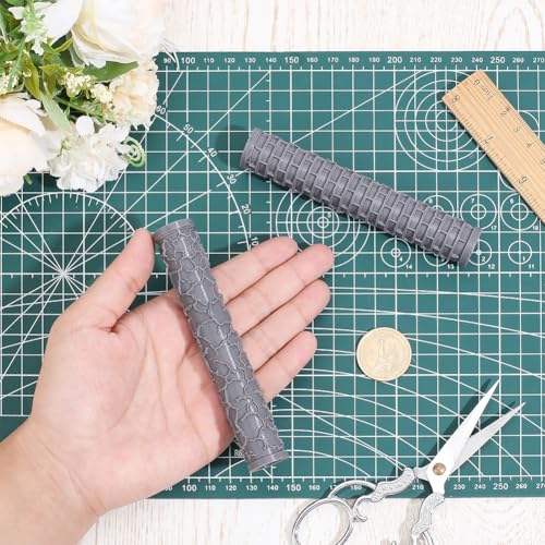 CRAFTYMELODY 2Pcs Landscape Pattern Clay Texture Roller 2 Styles Plastic Column Pottery Tools Rolling Pins Stamps Gray Texture Roller for Handmade Making Crafting DIY Micro-Scenery Home Accessories