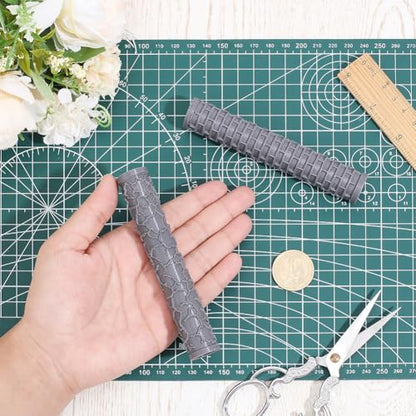 CRAFTYMELODY 2Pcs Landscape Pattern Clay Texture Roller 2 Styles Plastic Column Pottery Tools Rolling Pins Stamps Gray Texture Roller for Handmade Making Crafting DIY Micro-Scenery Home Accessories