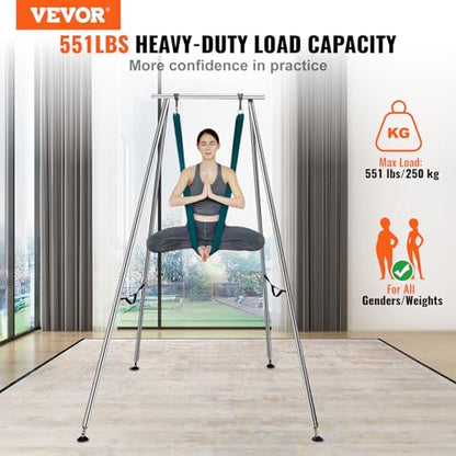 VEVOR Adjustable Yoga Aerial Rig, Aerial Silk Stands with Height Adjustable 5-11FT, Portable Stainless Steel Rig& Aluminum Frame Legs, Fit with Hoops/Lyra/Silks/Hammock - color: Green