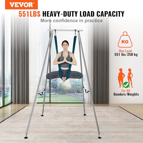 VEVOR Adjustable Yoga Aerial Rig, Aerial Silk Stands with Height Adjustable 5-11FT, Portable Stainless Steel Rig& Aluminum Frame Legs, Fit with Hoops/Lyra/Silks/Hammock - color: Green