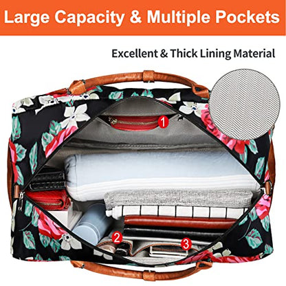 IBFUN Weekender Bags for Women, 21" Travel Duffle Bag with Shoe Compartment - color: C1-Flower