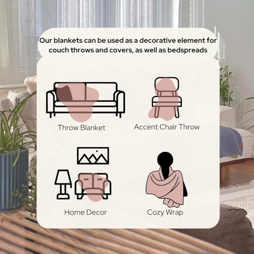 Dalisa 100% Organic Turkish Cotton Throw Blanket - GOTS Certified, Cozy - Perfect for Couch, Bed, and Home Decor - Boho Vintage Knit Alina (Pink, 50x60) - color: Pink, size: 50x60