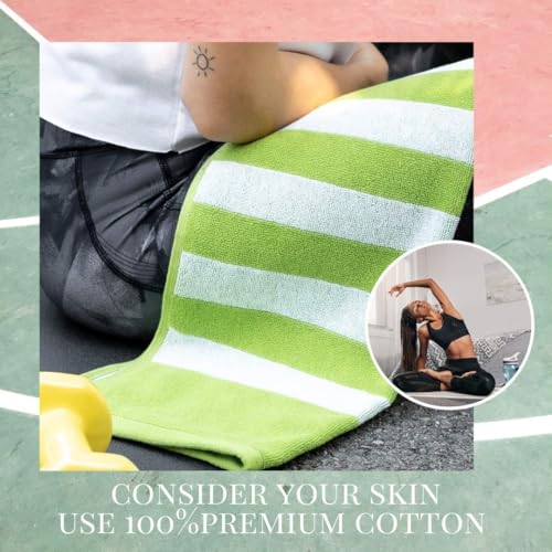 Luzia Striped Workout Towel for Sweat (Pack of 4) - Premium Quality 100% Turkish Cotton - Lightweight and Super Absorbent for Exercise, Sports, Workout, Fitness, Gym, Yoga, Running (Green) - color: Green - White, size: Set of 4