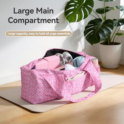 BOULDER BEE Yoga Mat Bag with Wet Pocket, Large Yoga Mat Carrier Fits All Your Stuff, Personalized Yoga Gifts, Gym Tote Bag for Women - color: Deep Pink
