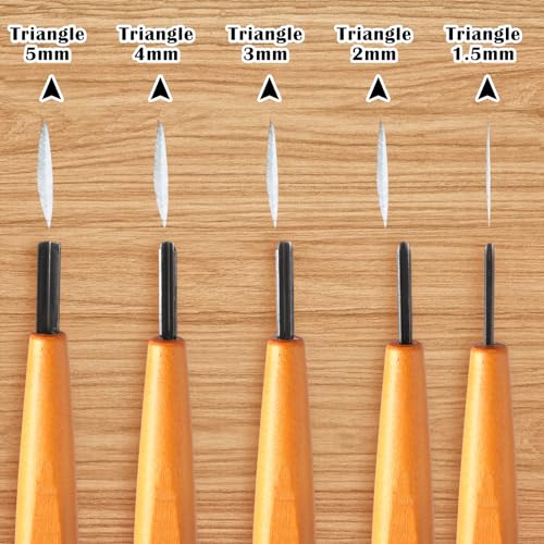 WILLBOND 5 Pcs Linoleum Carving Tool Set Wood Handle Linocut,Classic | V Shaped Chisel for Printmaking, Triangular Grip, Rubber Stamp Making, Block Cutting Kit, Woodcarving Projects - style: Classic