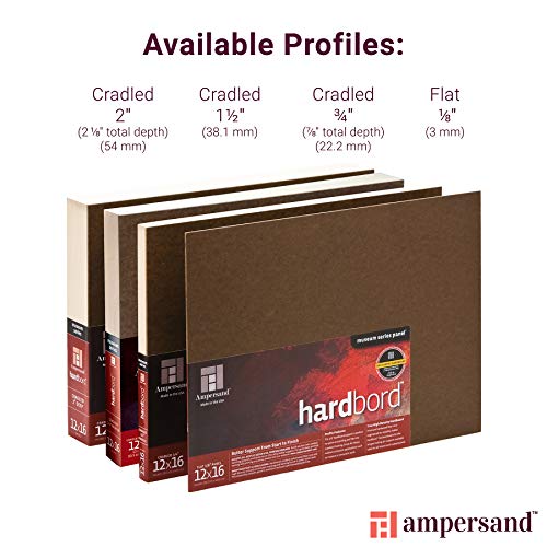 Ampersand Art Supply Hardboard Wood Painting Panel: Museum Series Hardbord, 12" x 16", 2 Inch Cradled Profile - color: 2 Inch Cradled Profile, size: 12" x 16"