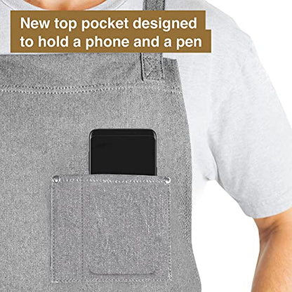 Hudson Durable Goods - Professional Grade Chef Apron for Kitchen, BBQ & Grill - color: Grey Denim