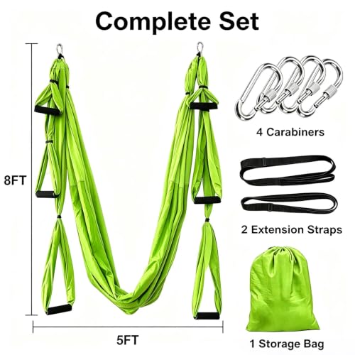 Aerial Yoga Hammock, Yoga Straps for Stretching, Swing Kit Set Trapeze Extension, Ceiling Hanging Sling Inversion Exercises Equipment - color: Green
