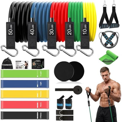 23 Pack Resistance Bands Set Workout Bands, 5 Stackable Exercise Bands