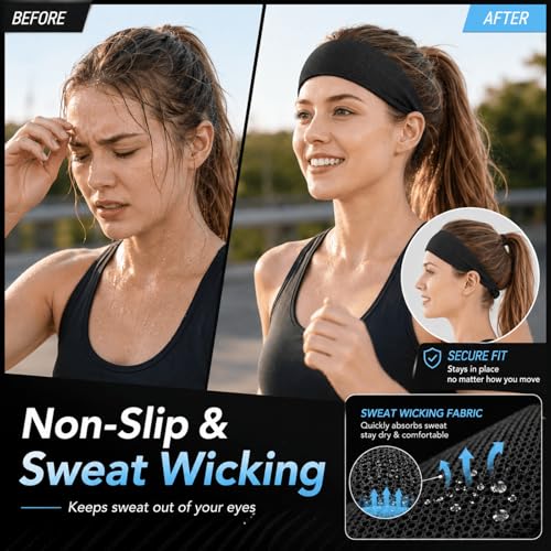 3PCS Running Gear Set for Women, Sports Cooling Headband, Running Slim Belt and Wrist Sweat Towel, Non-Slip Sweatbands Soft Breathable Cooling Workout Sweat Band for Yoga,Gym,Hiking, Fitness