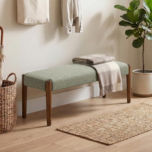 Usaint 42" End of Bed Bench with Wood Legs, Green with Walnut Leg - color: Green With Walnut Leg