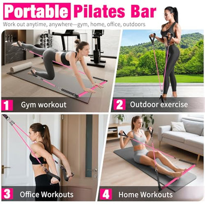 Bbtops Pilates Bar Kit with Resistance Bands,Pilates Bar with Stackable Bands Workout Equipment for Legs,Hip,Waist and Arm,Exercise Fitness Equipment for Women & Men Home Gym Yoga Pilates - color: Pink
