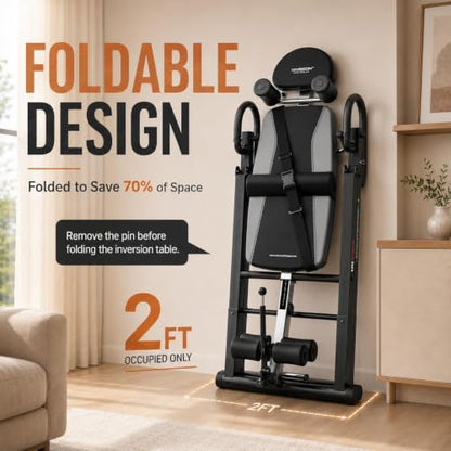 HARISON Inversion Table for Back Pain Relief, Decompression Back Stretcher | Strength Training Inversion Equipment with Safe Belt, Comfortable Ankle Holders, 300 350 lbs, Easy Assembly - color: Gray-Black