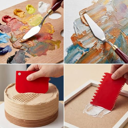 11Pcs Palette Knives Stainless Steel & Plastic Scrapers for Oil Acrylic Art | Stainless steel palette knives, plastic scrapers, 11-piece set flexible blades wood handle oil acrylic painting color mixing