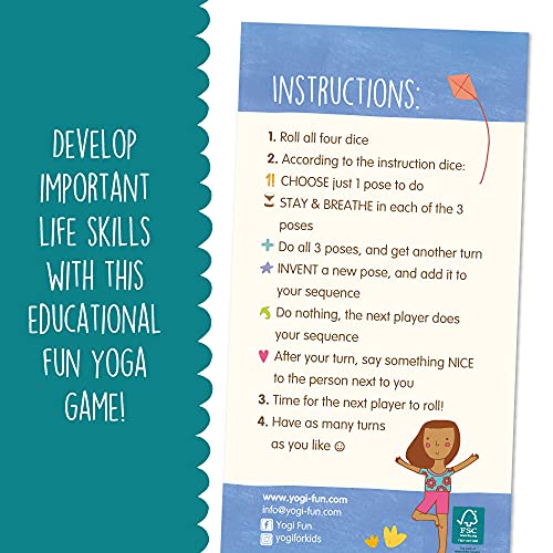 YOGi FUN Yoga Dice Game – 4 Wooden Dice with 18 Yoga Poses and Instruction Die, Fun Movement Game for Kids Ages 5+, Solo or Group Play, Classroom, ADHD, Emotional Physical Development Game for Kids