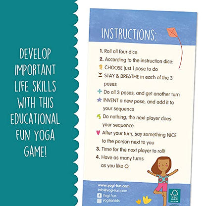 YOGi FUN Yoga Dice Game – 4 Wooden Dice with 18 Yoga Poses and Instruction Die, Fun Movement Game for Kids Ages 5+, Solo or Group Play, Classroom, ADHD, Emotional Physical Development Game for Kids