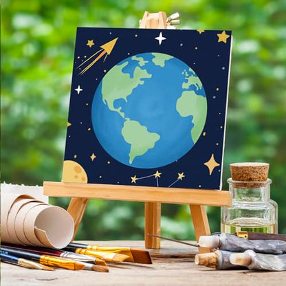 Anseal 12 Packs Pre Drawn Canvas to Paint, 4" X 4" Planet Pre-Printed Paint Party, Pre Stretched Canvas Outline Painting Boards for Paint Lovers, Party Favor - style: planet