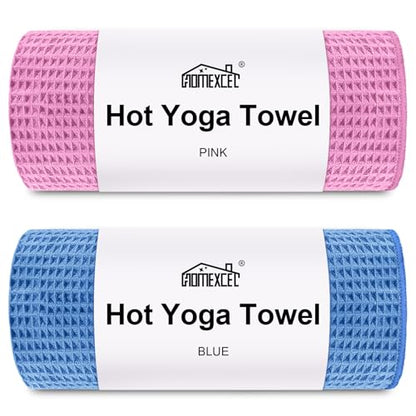 HOMEXCEL 2PK Yoga Mat Towels for Hot Workout, Ultra-Absorbent, 26.5" x 72" - color: Blue/Pink