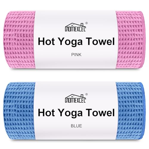 HOMEXCEL 2PK Yoga Mat Towels for Hot Workout, Ultra-Absorbent, 26.5" x 72" - color: Blue/Pink