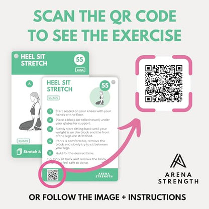 Arena Strength Workout Cards - Instructional Fitness Deck for Booty Band Workouts, Beginner Fitness Guide for Resistance Band Training Exercises at Home. Includes Workout Routines. - style: Stretch & Mobility Mega Deck