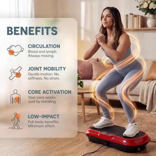 Lifepro Waver Vibration Plate Exercise Machine with 99 Speeds & 10 Presets | Resistance Bands, Non-Slip Surface, 330 lbs Capacity — Vibration Plate for Lymphatic Drainage, Body Toning, Full-Body Workout - color: Red