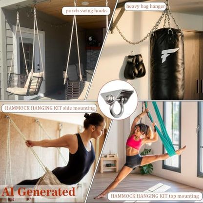 304 Stainless Steel Swing Hangers,Heavy Duty Hammock Hanging Kit for Swing Set,Chair,Yoga,Multiple Indoor Outdoor Gym,Sandbag,Indoor Outdoor 2 Pack (1500 lbs)