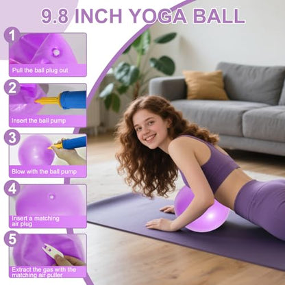 Pilates Ring Set with Resistance Bands– Anti-Slip Magic Circle Pilates Ring for Home Workouts, Full-Body Toning, Strength Training for Women 14PCS - color: Purple